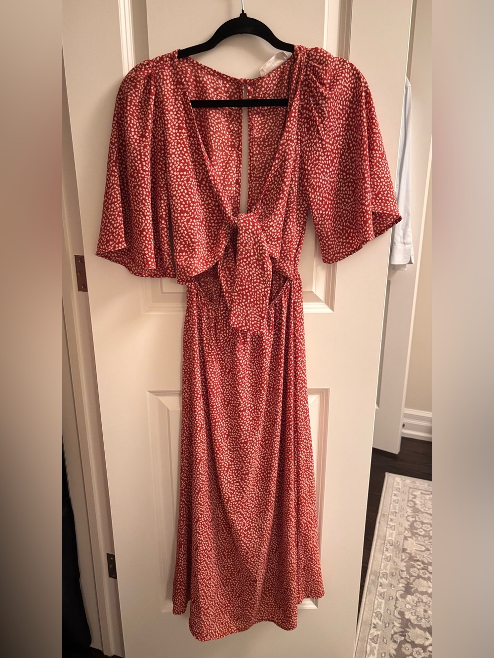 Red Dot Printed Tie-Front Maxi Dress